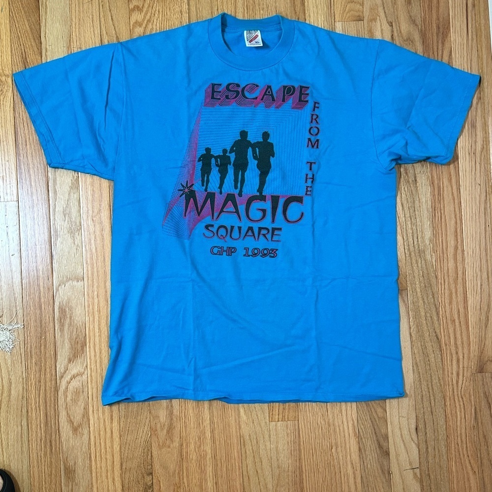 VINTAGE MADE IN USA 1993 Jerzees Blue Short Sleeve Tee with Graphic Design